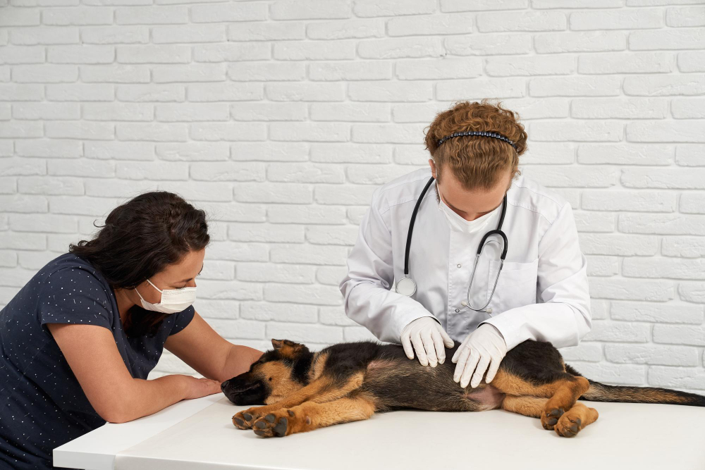 Veterinário examinando cão para identificar doença renal